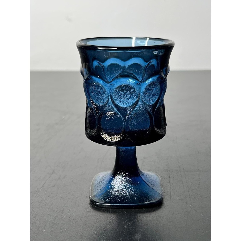 Whitehall Colony Goblets Cobalt Blue Thumbprint Vintage Set of 6 5.25in